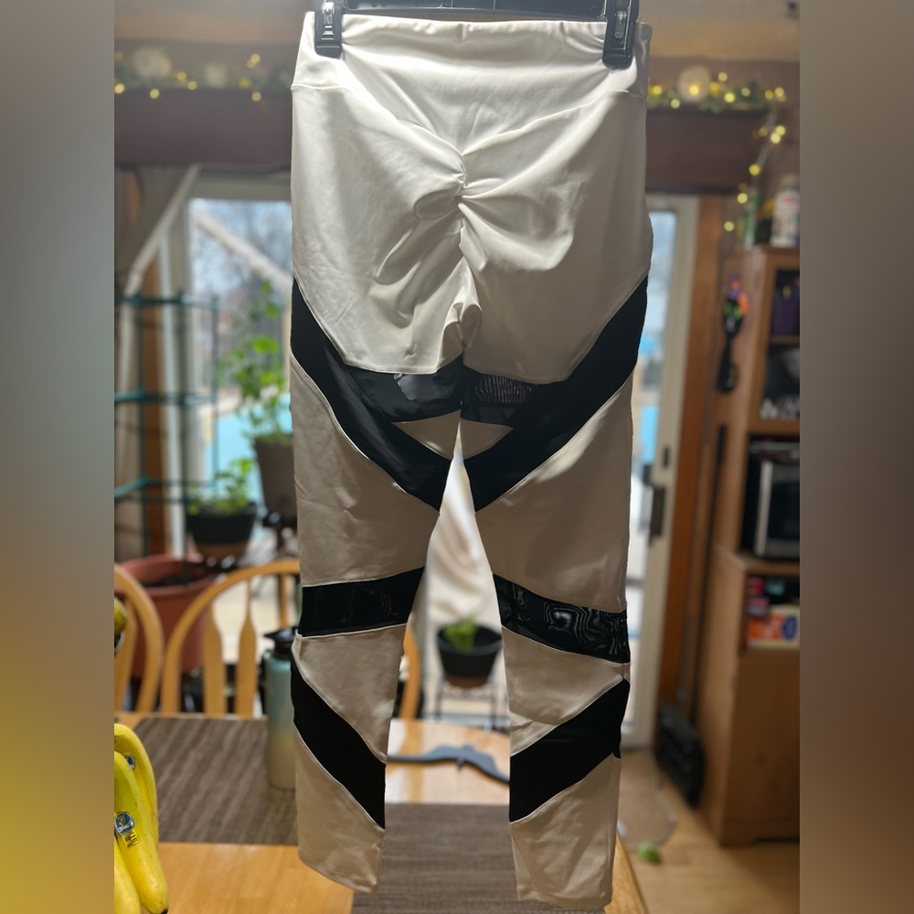 Plumeria swimwear womens leggings white and black with mesh inserts sz:M